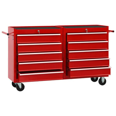 vidaXL Chariot à outils avec 10 tiroirs Acier Rouge