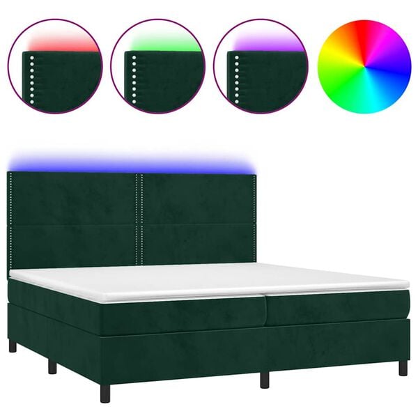 vidaXL Sommier &agrave; lattes de lit matelas et LED Vert fonc&eacute; 200x200 cm
