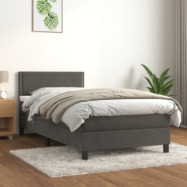vidaXL Sommier &agrave; lattes de lit et matelas Gris fonc&eacute; 90x190 cm Velours
