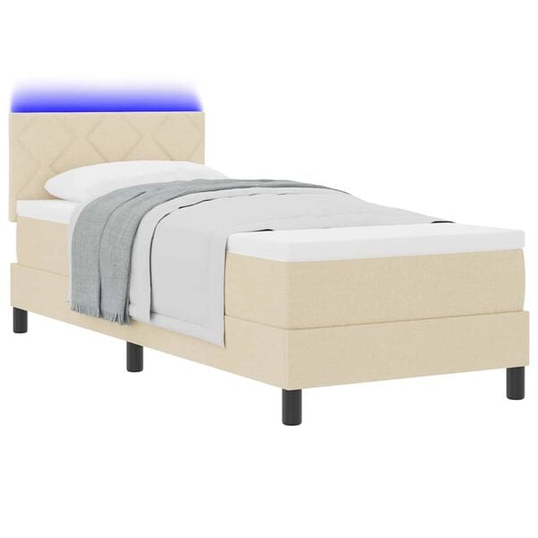 vidaXL Lit &agrave; ressorts avec matelas avec LED Cr&egrave;me 80 x 200 cm tissu