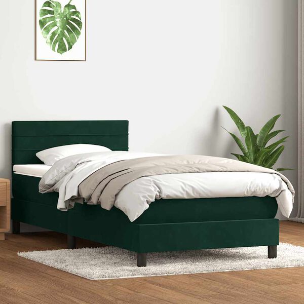 vidaXL Sommier &agrave; lattes de lit et matelas vert fonc&eacute; 90x220 cm velours