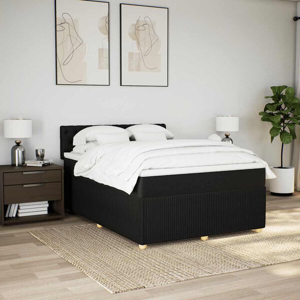 vidaXL Sommier &agrave; lattes de lit avec matelas Noir 140x200 cm Tissu
