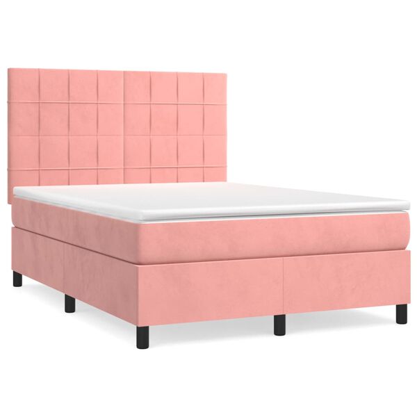 vidaXL Sommier &agrave; lattes de lit avec matelas Rose 140x190 cm Velours