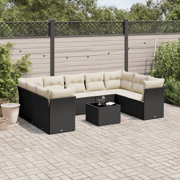 vidaXL Salon de jardin 10 pcs avec coussins noir r&eacute;sine tress&eacute;e