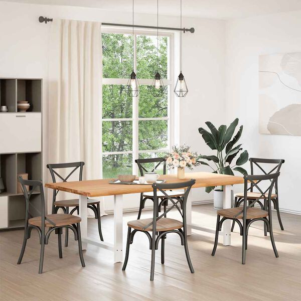 vidaXL Table &agrave; manger et bord naturel bois massif ch&ecirc;ne rectangulaire