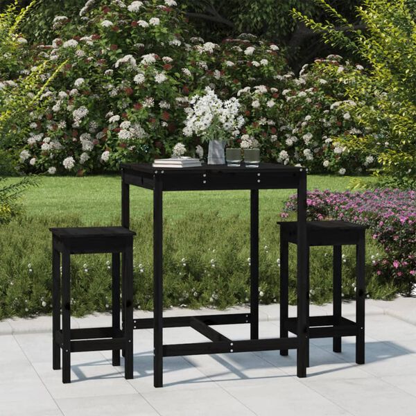 vidaXL Ensemble de bar de jardin 3 pcs noir bois de pin massif