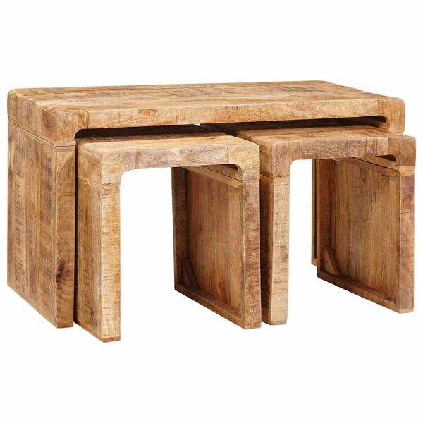 vidaXL Table Gigogne 3 pcs Marron Bois de mangue massif