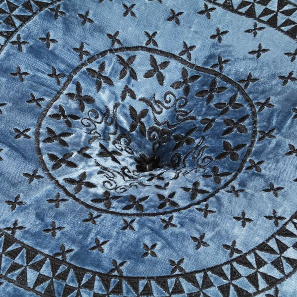 vidaXL Pouf rond avec broderie Velours 60x25 cm Bleu