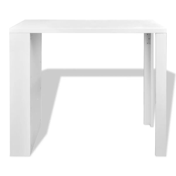 vidaXL Table de bar MDF avec casier à bouteilles Blanc haut brillance