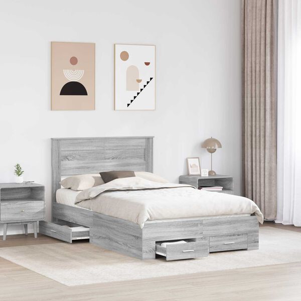 vidaXL Cadre de lit Gris Sonoma 135 x 190 cm Bois d'ing&eacute;nierie