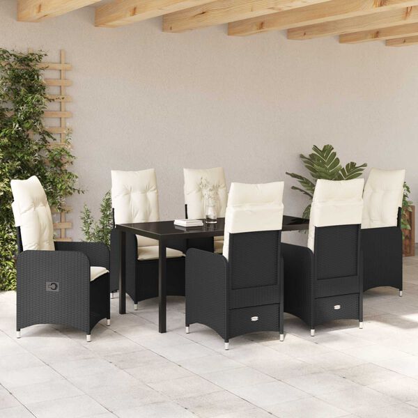 vidaXL Ensemble de salle à manger pour jardin 7 pcs Noir Poly rotin