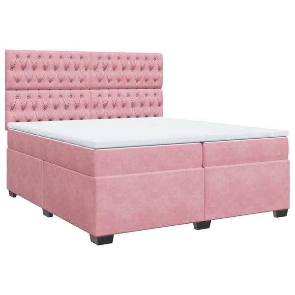 vidaXL Sommier &agrave; lattes de lit avec matelas Rose 200x200 cm Velours