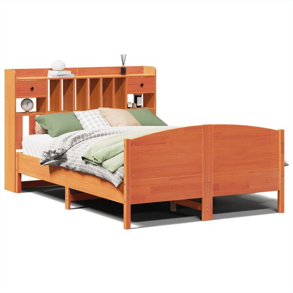 vidaXL Lit bibliothèque sans matelas cire marron 140x200 cm pin massif