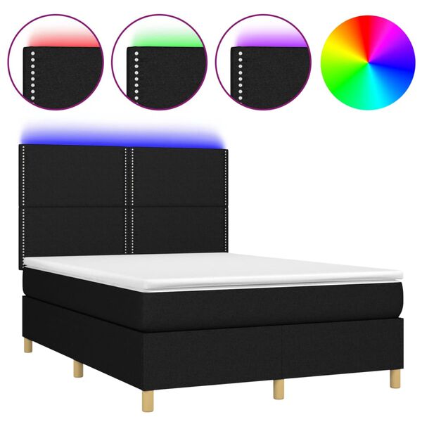 vidaXL Sommier &agrave; lattes de lit et matelas et LED Noir 140x190 cm Tissu