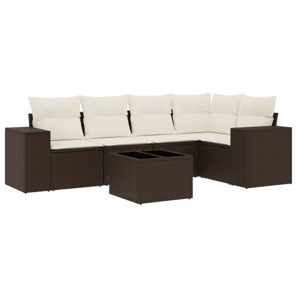 vidaXL Salon de jardin avec coussins 6 pcs marron r&eacute;sine tress&eacute;e