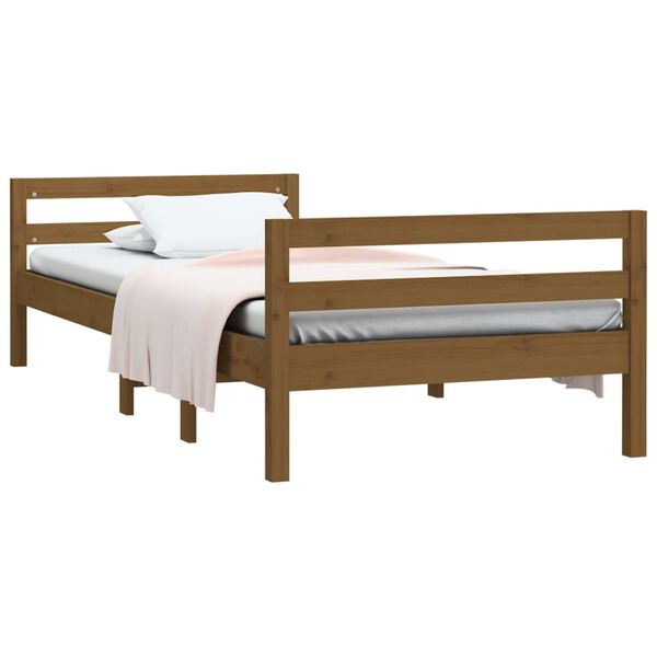 vidaXL Cadre de lit sans matelas marron miel 90x190 cm bois pin massif