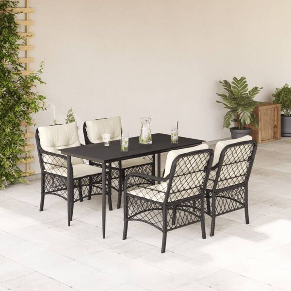 vidaXL Ensemble &agrave; manger de jardin coussins 5pcs Noir R&eacute;sine tress&eacute;e