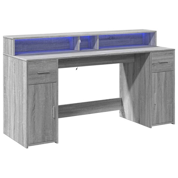vidaXL Bureau et lumières LED sonoma gris 160x55x91 cm bois ingénierie