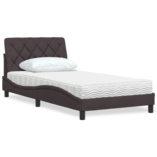 vidaXL Lit avec matelas marron foncé 100x200 cm tissu