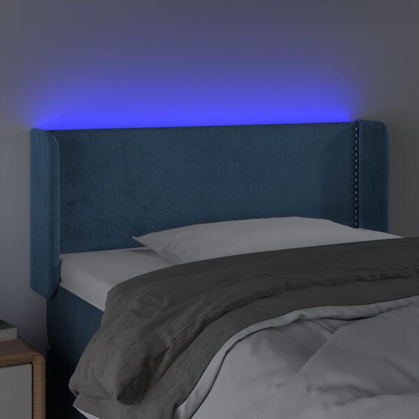 vidaXL T&ecirc;te de lit &agrave; LED Bleu fonc&eacute; 103x16x78/88 cm Velours
