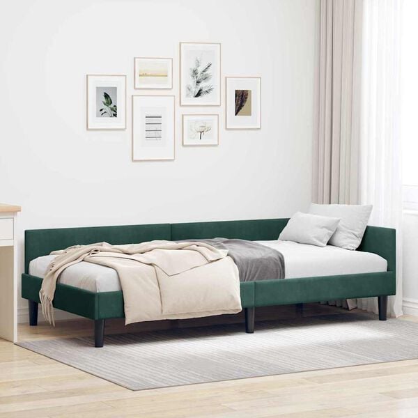 vidaXL Cadre de lit d'angle Vert foncé 90 cm x 190 cm Velours