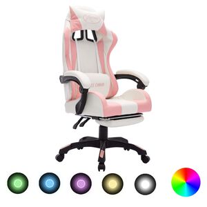vidaXL Fauteuil de jeux vid&eacute;o avec LED RVB Rose et blanc Similicuir
