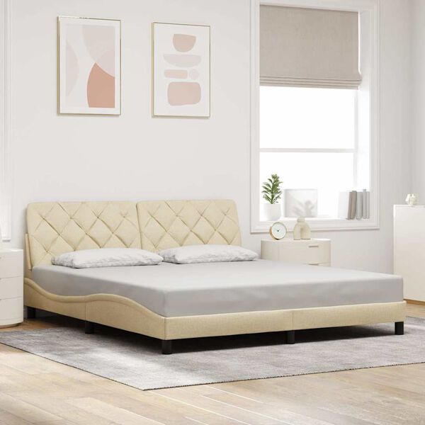 vidaXL Cadre de lit avec LED sans matelas cr&egrave;me 180x200 cm tissu