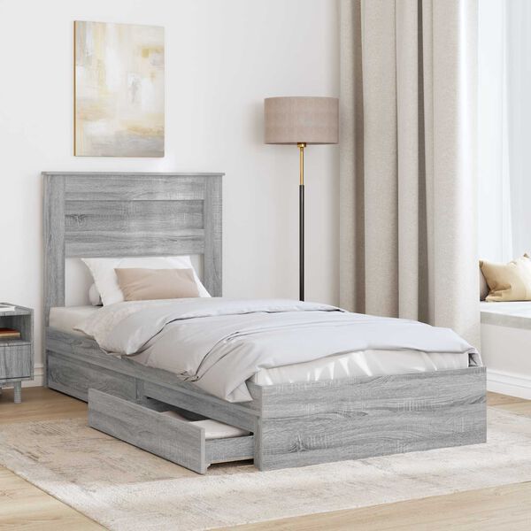 vidaXL Lit de Rangement Gris Sonoma 90 x 200 cm Bois d'ing&eacute;nierie