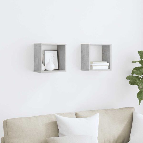 vidaXL &Eacute;tag&egrave;res cube murales 2 pcs Gris b&eacute;ton 26x15x26 cm