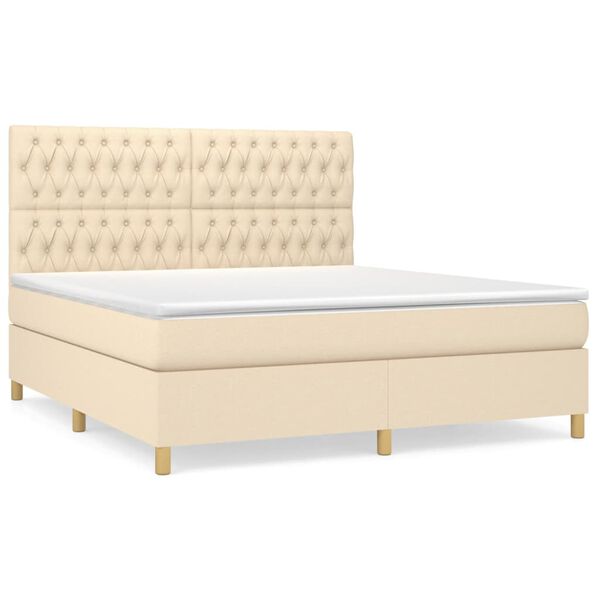 vidaXL Sommier &agrave; lattes de lit avec matelas Cr&egrave;me 180x200 cm Tissu