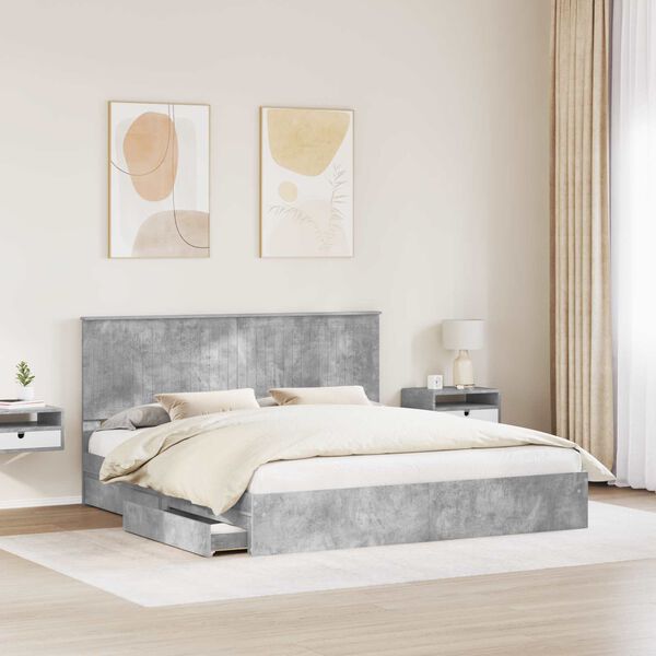 vidaXL Lit de Rangement Gris b&eacute;ton 180 x 200 cm Bois d'ing&eacute;nierie