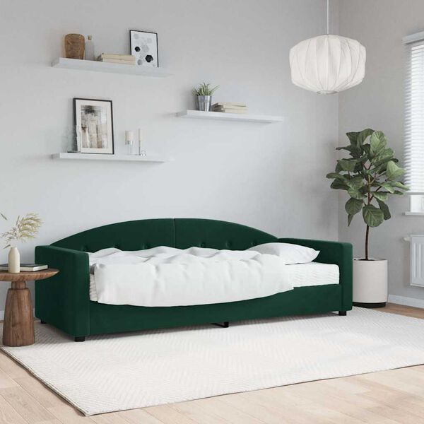 vidaXL Lit de jour avec matelas vert fonc&eacute; 90x200 cm velours