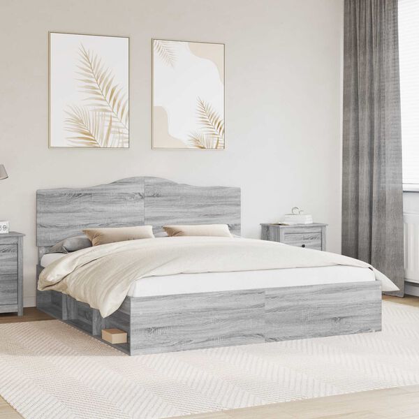 vidaXL Cadre de lit Gris Sonoma 200 x 200 cm Pin massif