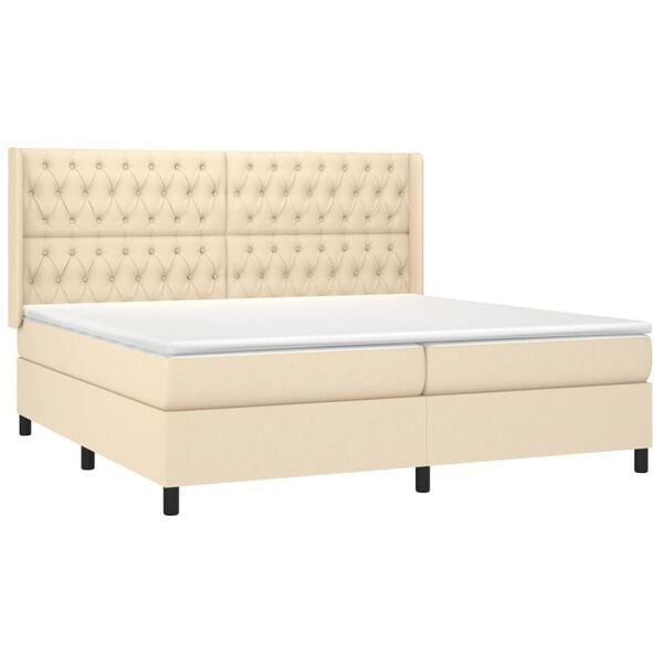 vidaXL Sommier &agrave; lattes de lit matelas et LED Cr&egrave;me 200x200 cm Tissu