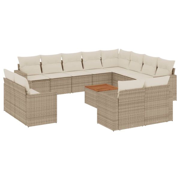 vidaXL Salon de jardin avec coussins 13 pcs beige r&eacute;sine tress&eacute;e