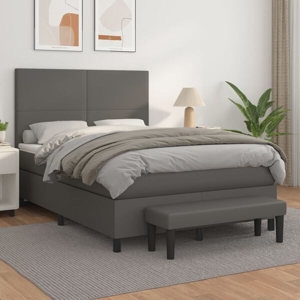 vidaXL Sommier &agrave; lattes de lit avec matelas Gris 140x190 cm Similicuir