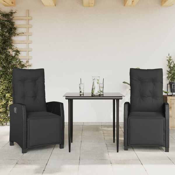 vidaXL Ensemble &agrave; manger de jardin coussins 5pcs Noir R&eacute;sine tress&eacute;e
