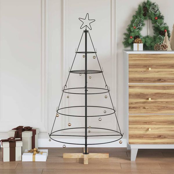 vidaXL Arbre en cône de Noël avec support Noir 125 cm Acier