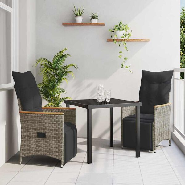 vidaXL Ensemble de salle &agrave; manger pour jardin 3 pcs Gris polyrotin