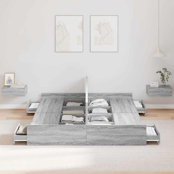 vidaXL Cadre de lit avec rangement Gris Sonoma 140 x 200 cm