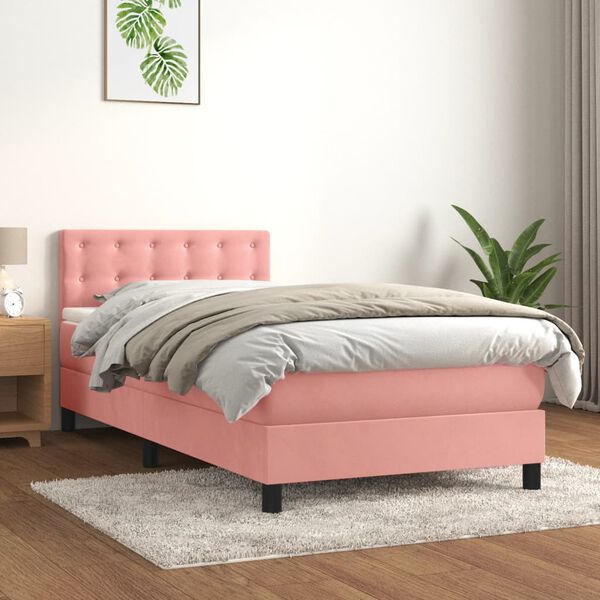 vidaXL Sommier &agrave; lattes de lit avec matelas Rose 90x190 cm Velours