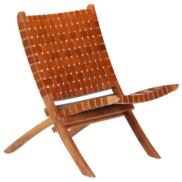 vidaXL Chaise pliable bandes crois&eacute;es marron cuir v&eacute;ritable