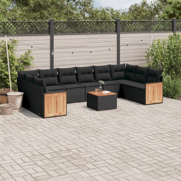 vidaXL Salon de jardin 11 pcs avec coussins noir r&eacute;sine tress&eacute;e