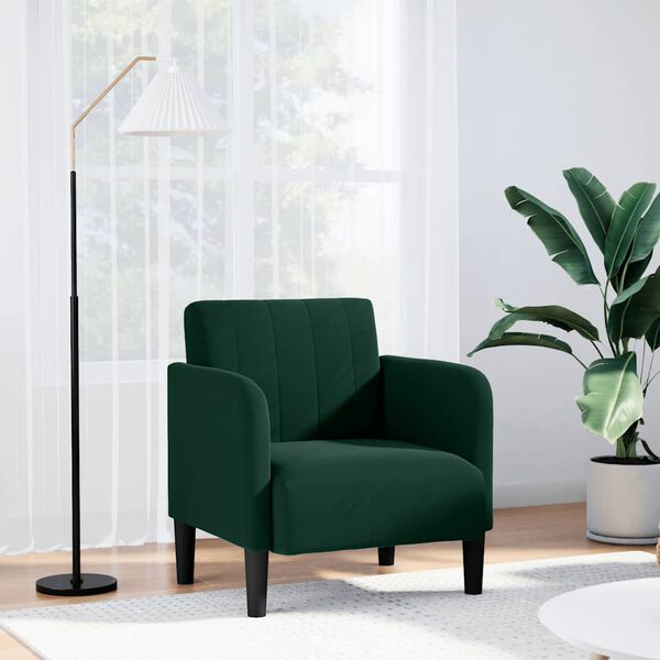 vidaXL Fauteuil avec accoudoirs vert fonc&eacute; 54 cm velours