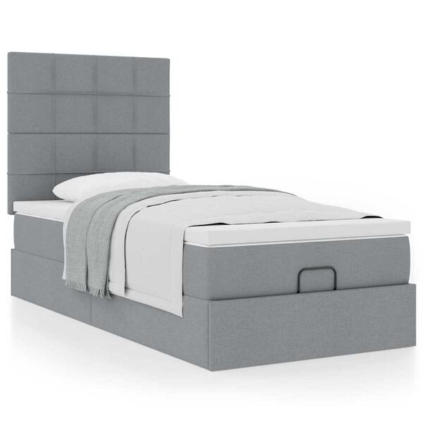vidaXL Cadre de lit ottoman et matelas gris clair 90x190 cm tissu