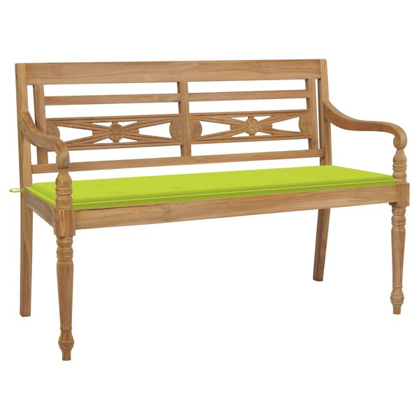 vidaXL Banc Batavia avec coussin vert vif 150 cm Bois de teck massif
