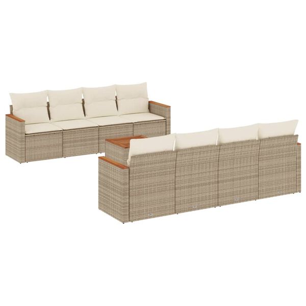 vidaXL Salon de jardin avec coussins 9 pcs beige r&eacute;sine tress&eacute;e