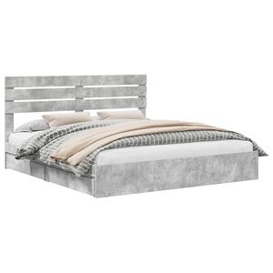 vidaXL Lit de Rangement Gris b&eacute;ton 200 x 200 cm Bois d'ing&eacute;nierie