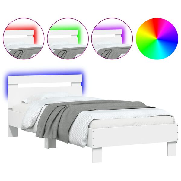 vidaXL Cadre de lit sans matelas avec lumières LED blanc 75x190 cm