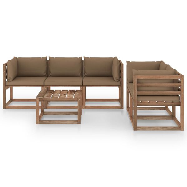 vidaXL Salon de jardin 6 pcs avec coussins taupe